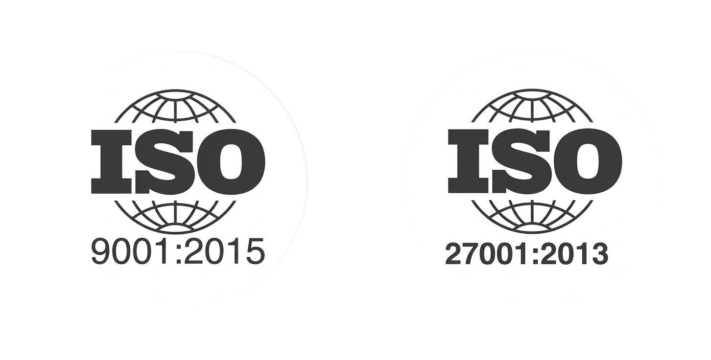 ISO 9001:2015 and ISO 27001:2013 certified